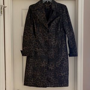 Ellen Tracy Black and Brown Leopard Trench Coat